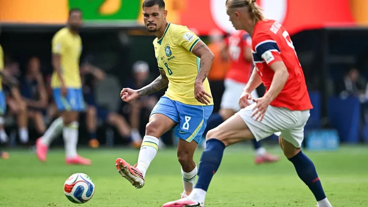 Brazilian player passing the ball during match