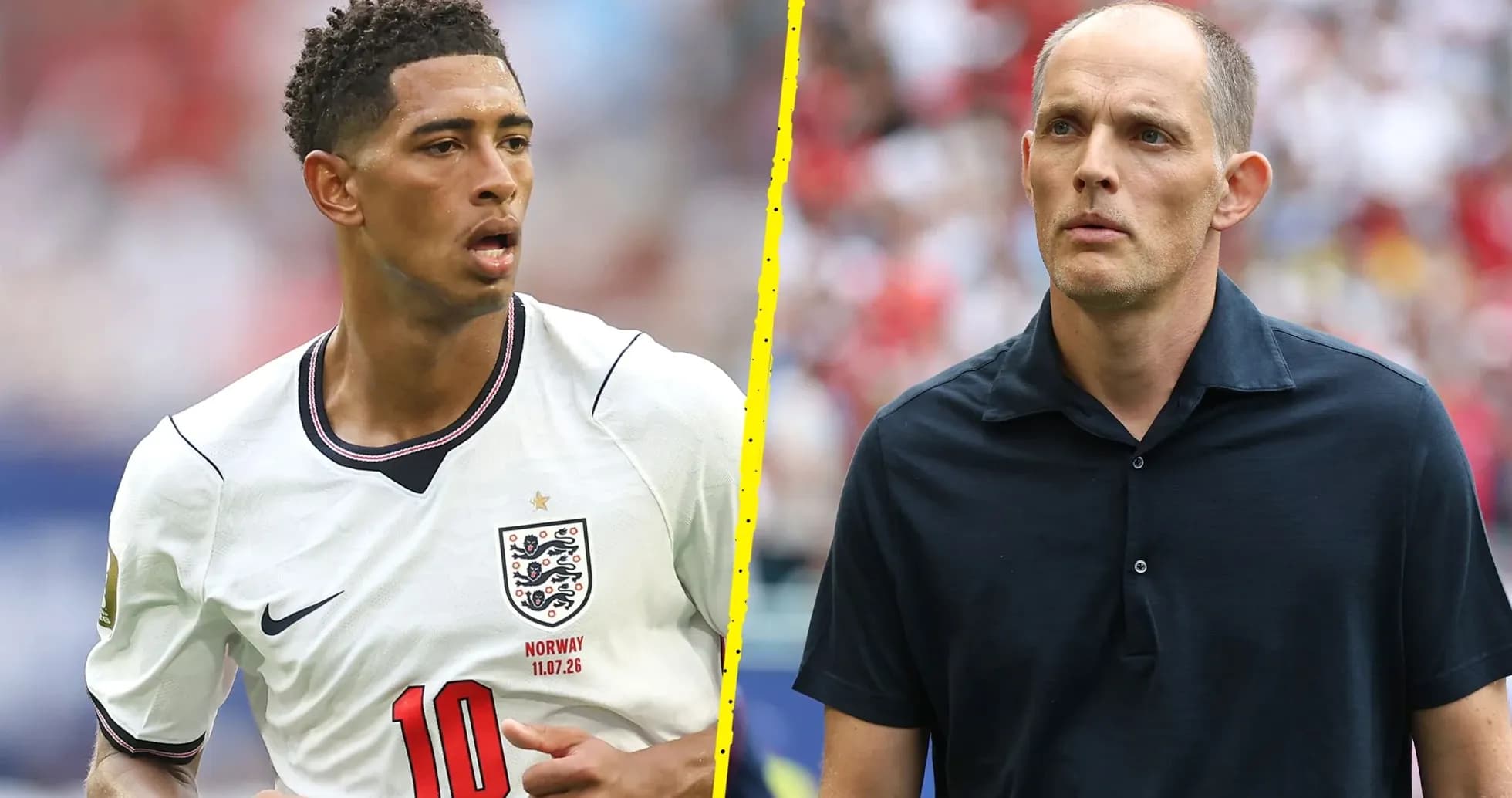 Football player in England kit and coach on sideline