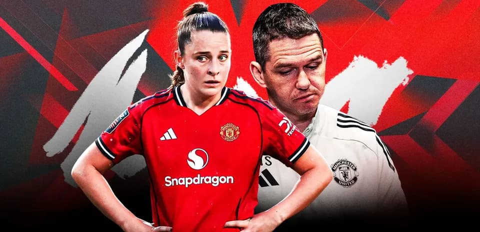 Manchester United player and coach against red background
