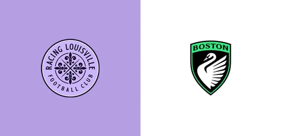 Logos of Racing Louisville FC and Boston team