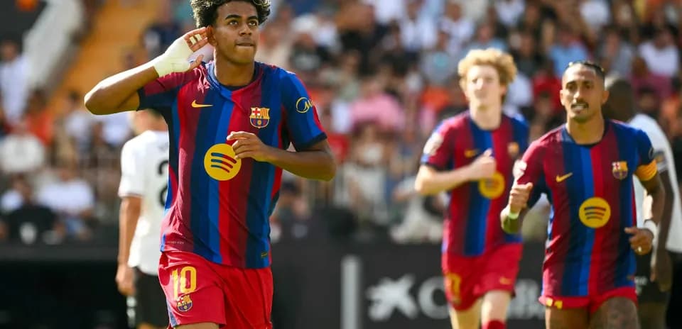 Barcelona players celebrating a goal in La Liga