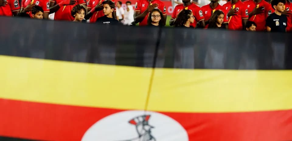 Uganda national team singing anthem before match