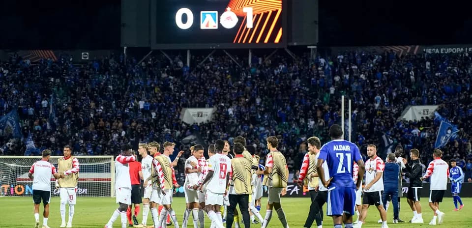 Salzburg players celebrating victory against Levski Sofia