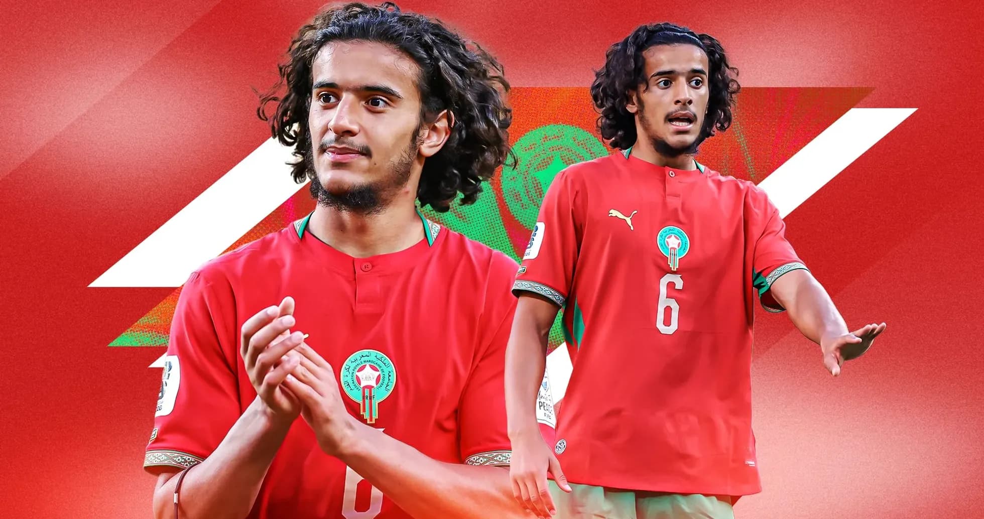 Player in Morocco jersey gesturing on the field