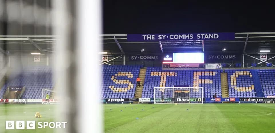 View of SY Comms Stand at stadium before match