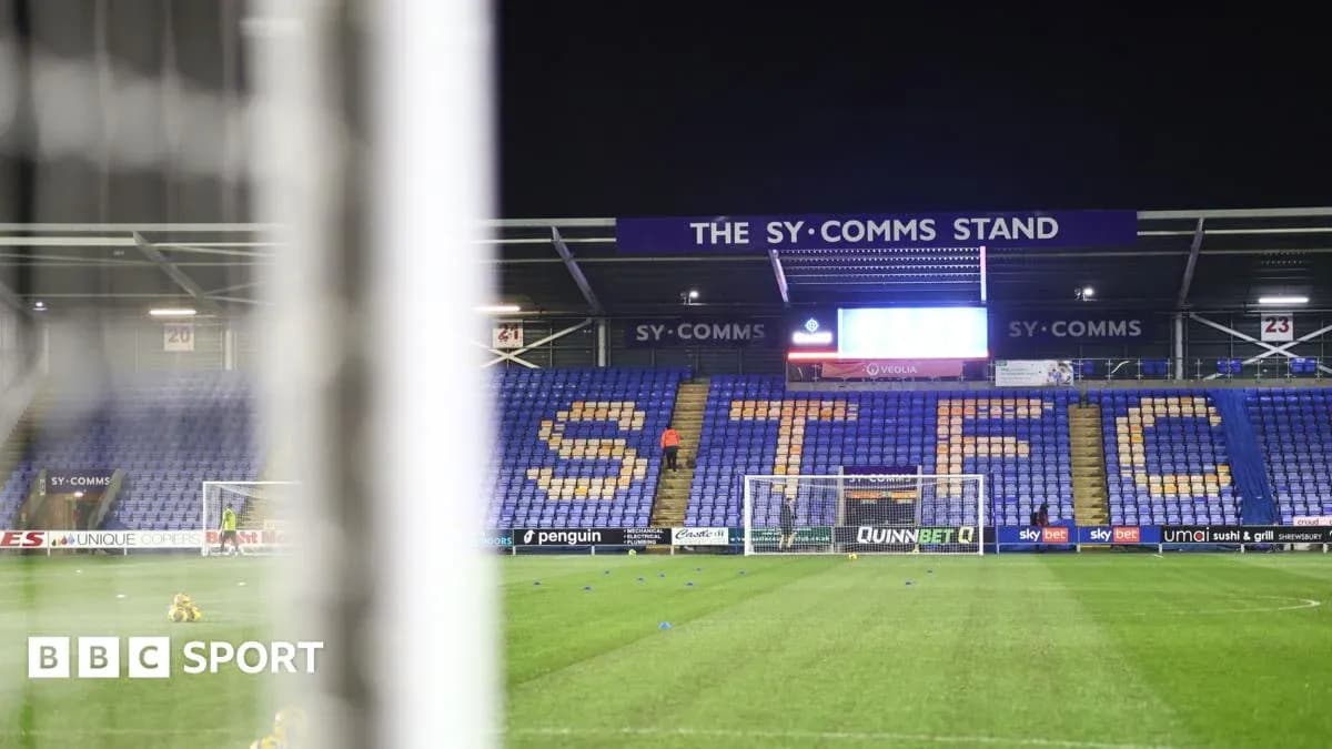 View of SY Comms Stand at stadium before match