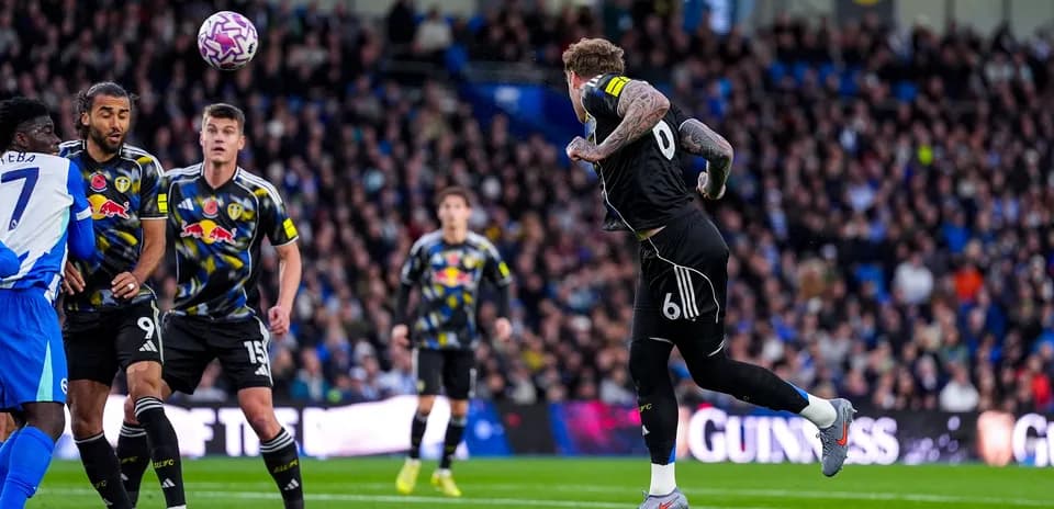 Leeds goalkeeper defending against Brighton attack