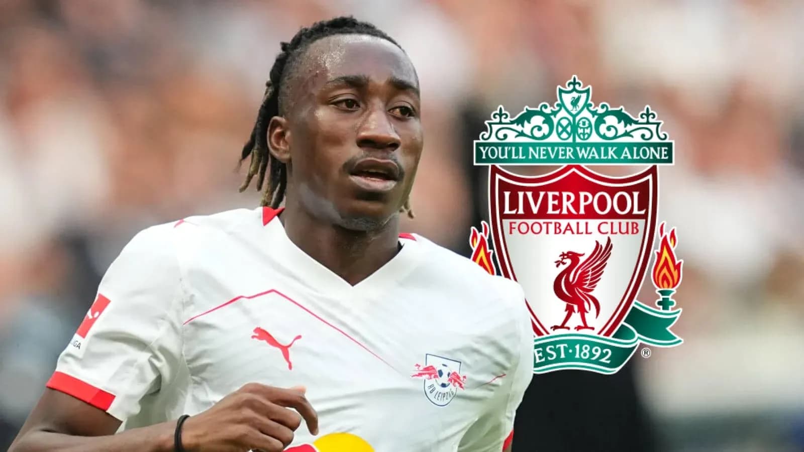 Player in RB Leipzig kit with Liverpool logo Player in RB Leipzig kit with Liverpool logo