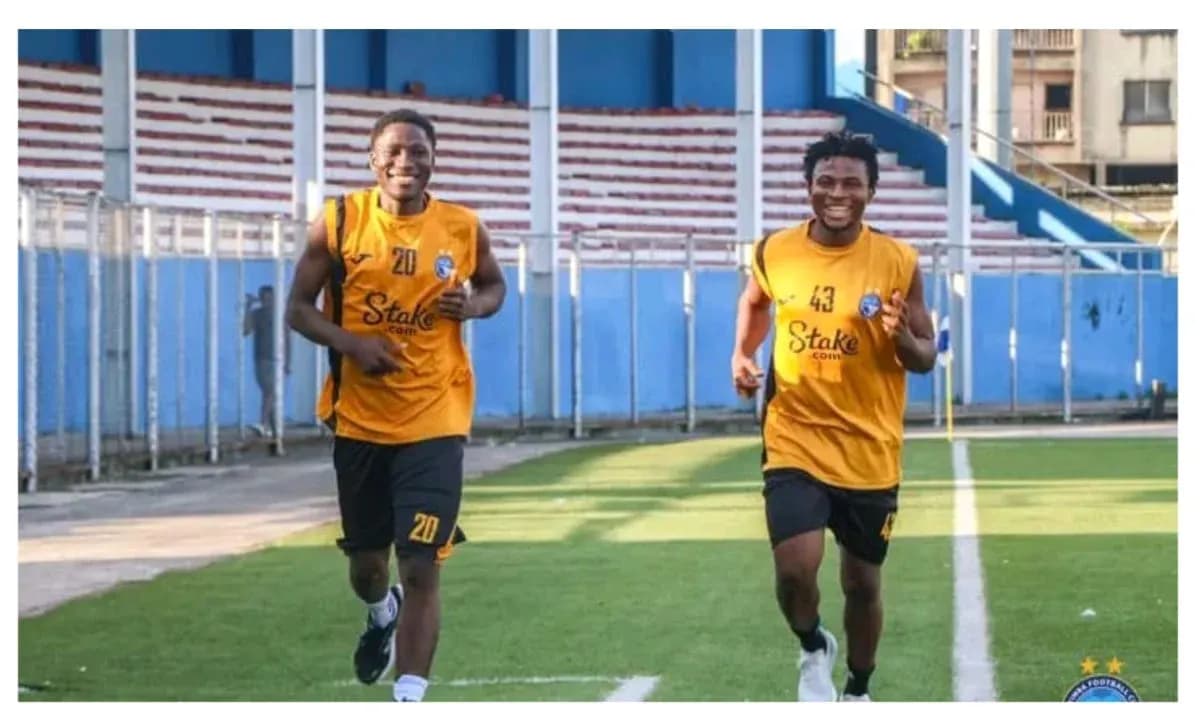 Players jogging during Enyimba training session