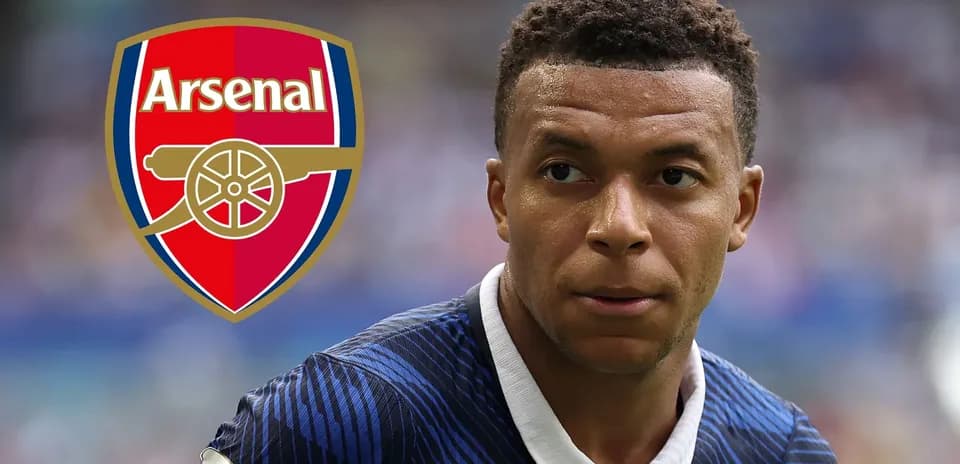 Player in jersey with Arsenal logo background