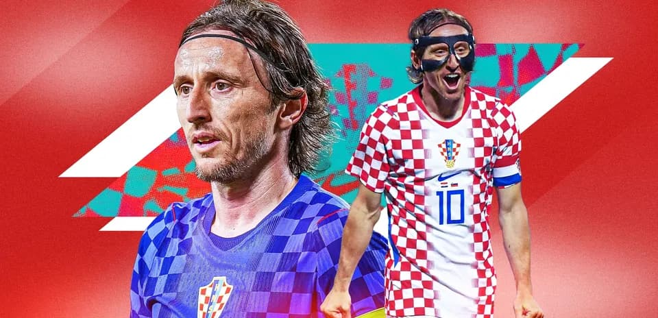 Luka Modrić in Croatia kit celebrating and posing