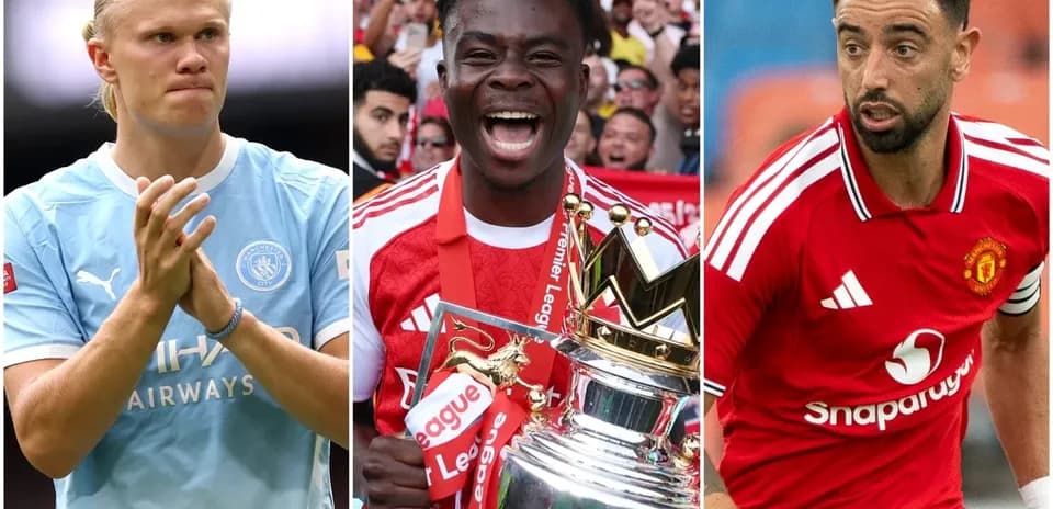 Three football players in club jerseys, celebrating