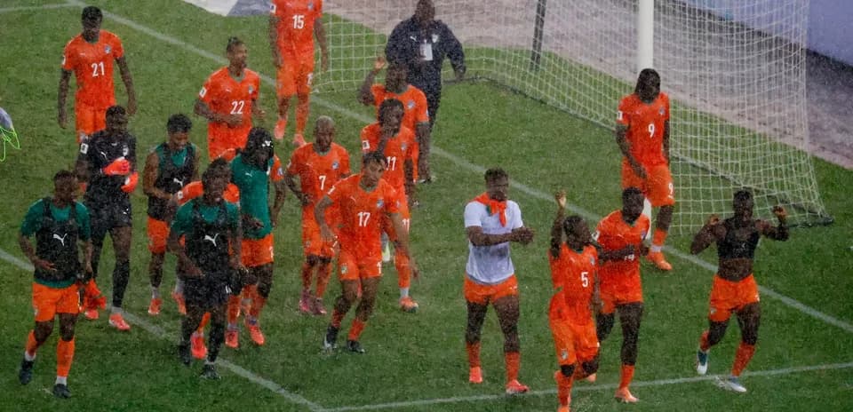 Ivory Coast team celebrating after match