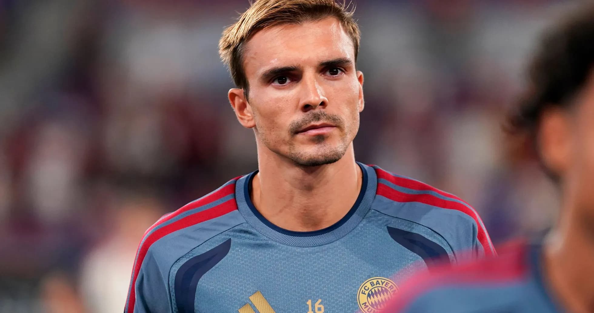 Bayern Munich player in training jersey during warm-up