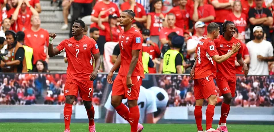 Switzerland players celebrating a goal during match