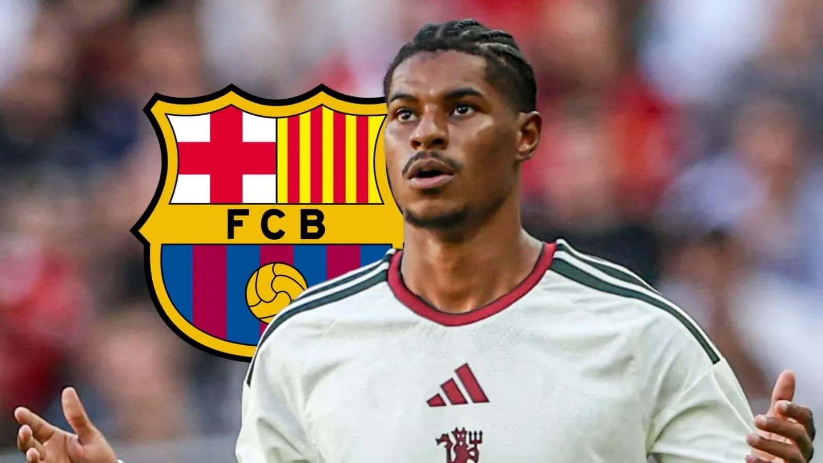 Player in front of FC Barcelona logo