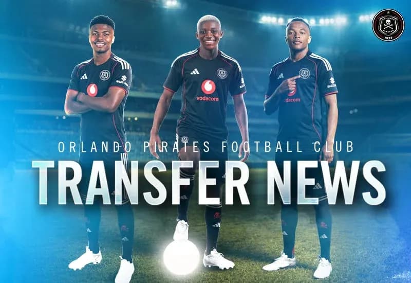 Three Orlando Pirates players in black kits for transfer news