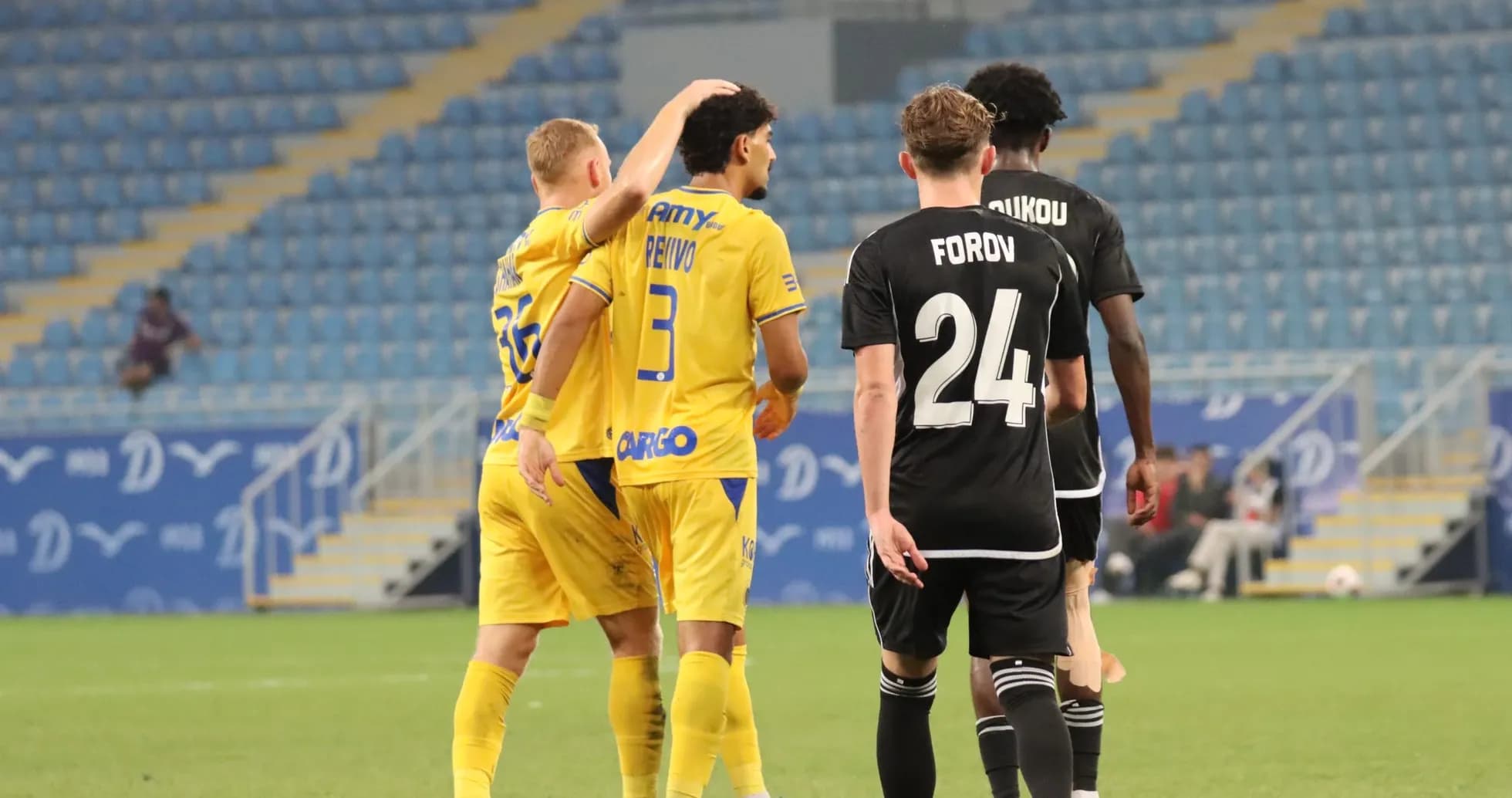Players celebrating during Maccabi Tel Aviv match