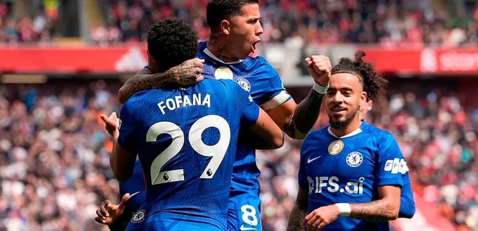 Chelsea players celebrating during Premier League match