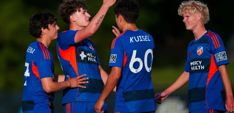 Players celebrating goal during FC Cincinnati II match