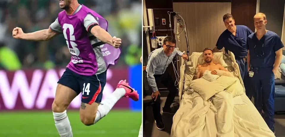 Player celebrating during match and recovering in hospital
