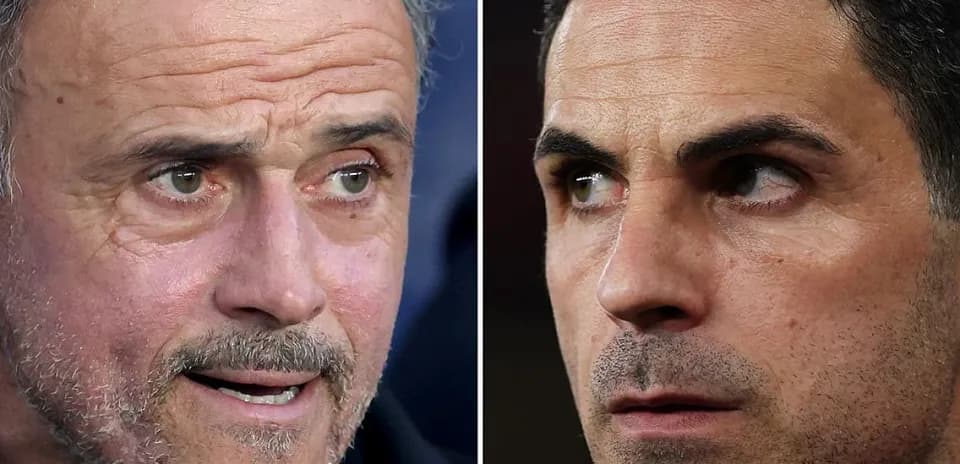 Luis Enrique and Mikel Arteta in profile close-up