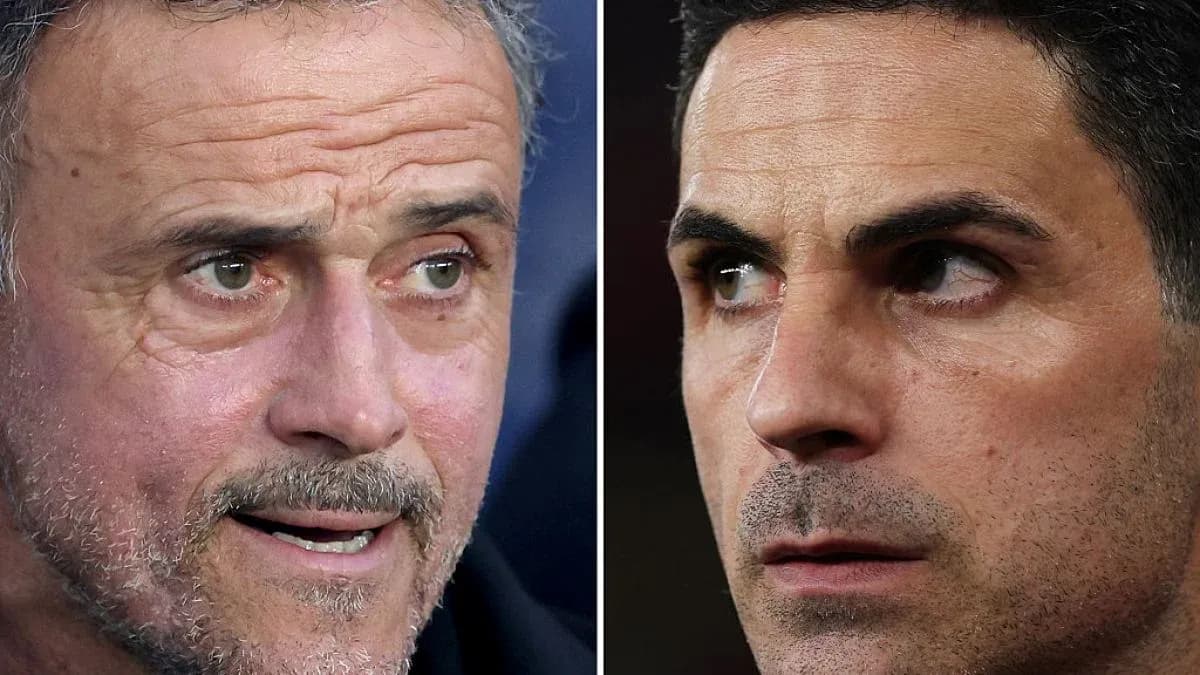 Luis Enrique and Mikel Arteta in profile close-up