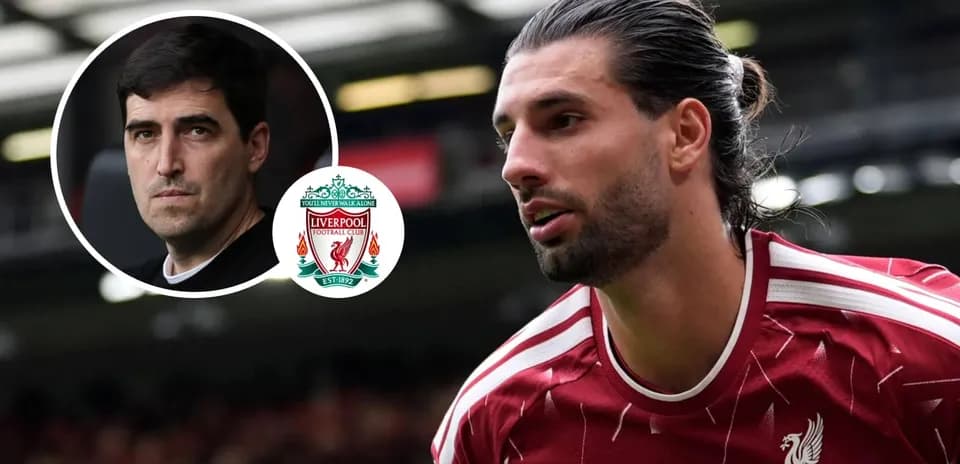 Liverpool player in red kit with coach's portrait