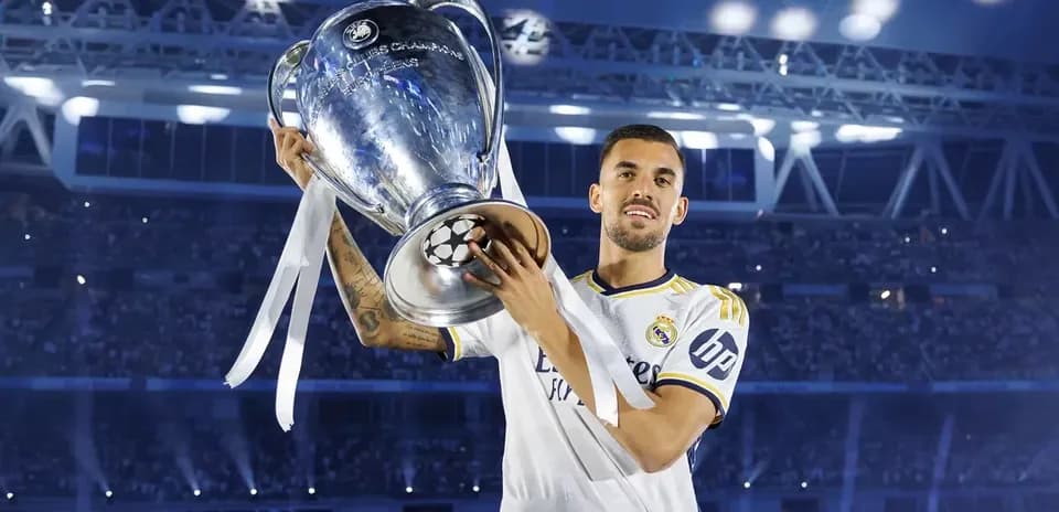 Player holding UEFA Champions League trophy aloft