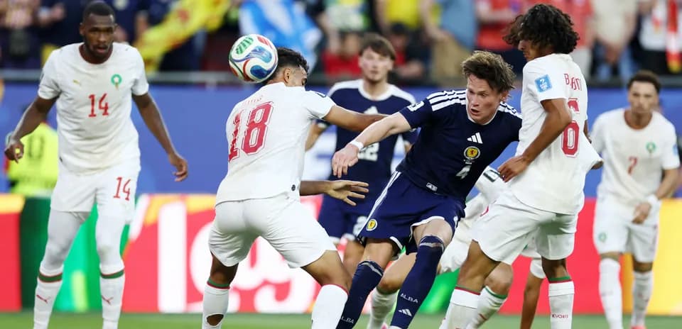 Players contesting the ball during a match