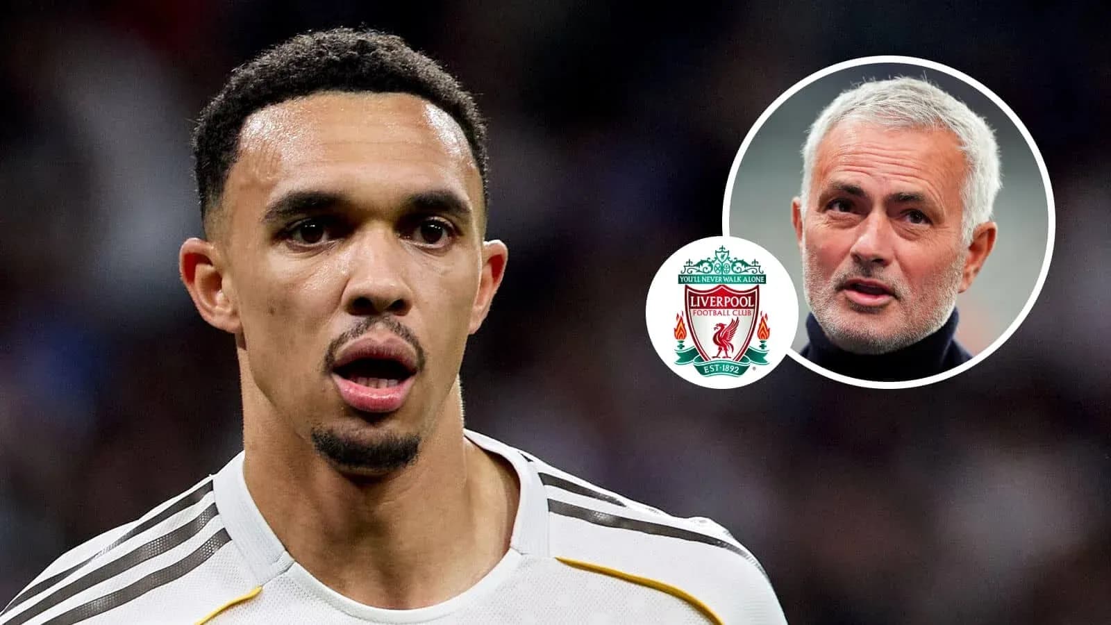 Trent Alexander-Arnold with Liverpool logo and José Mourinho
