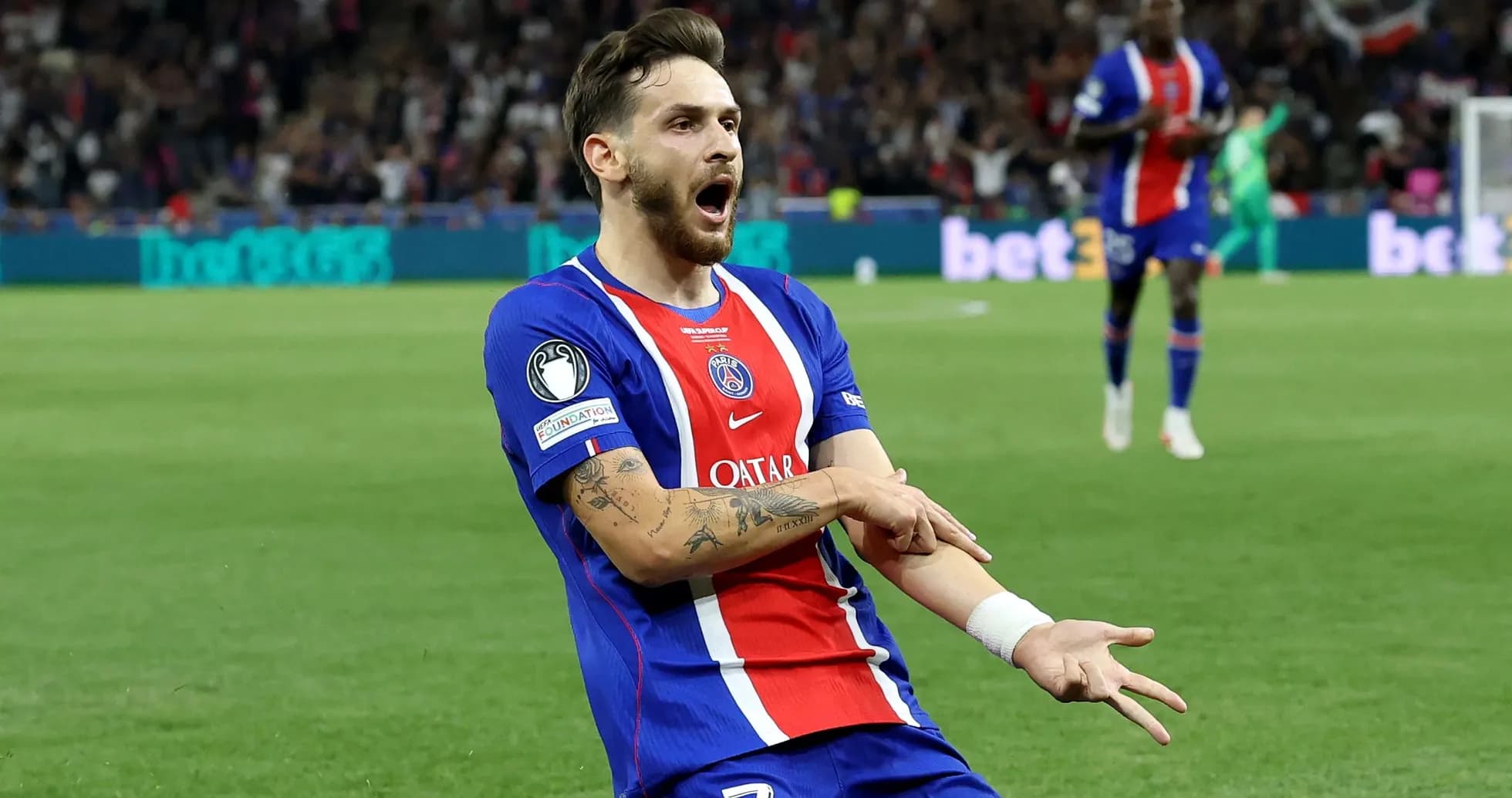 Player celebrating after scoring for PSG during match
