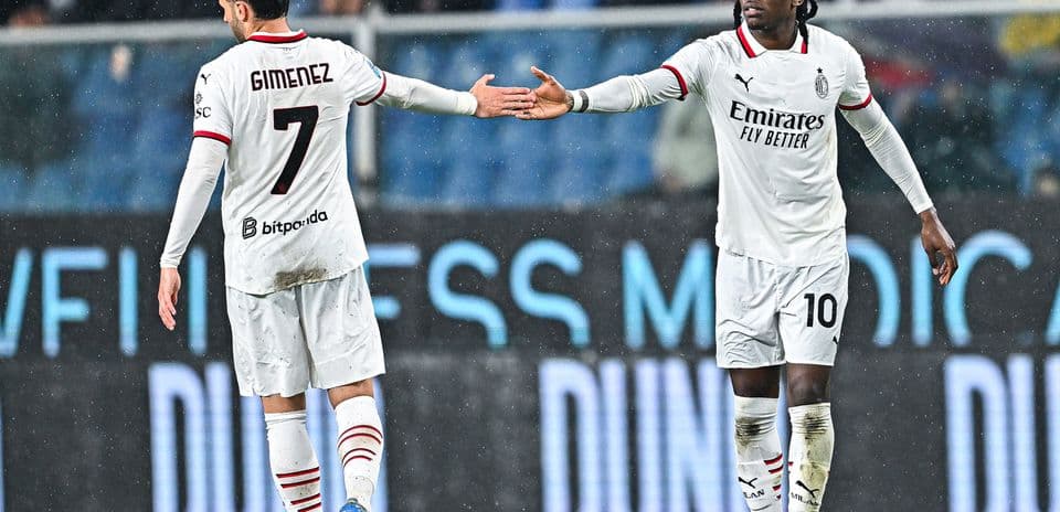 Genoa vs AC Milan player handshake during match
