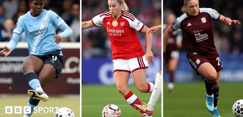 Three female football players in action during match