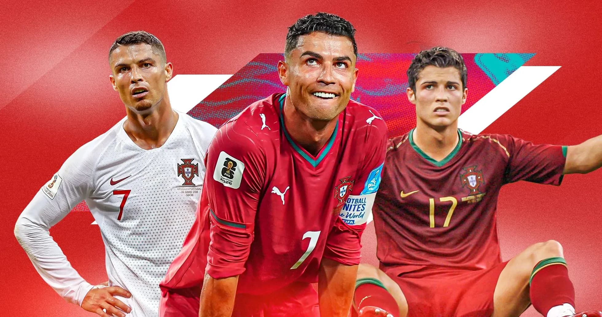 Cristiano Ronaldo in various Portugal kits and poses