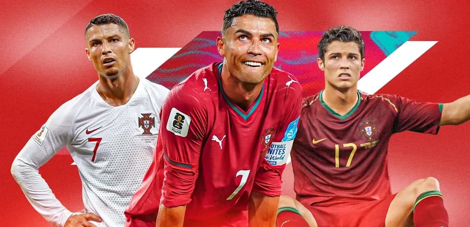 Cristiano Ronaldo in various Portugal kits and poses