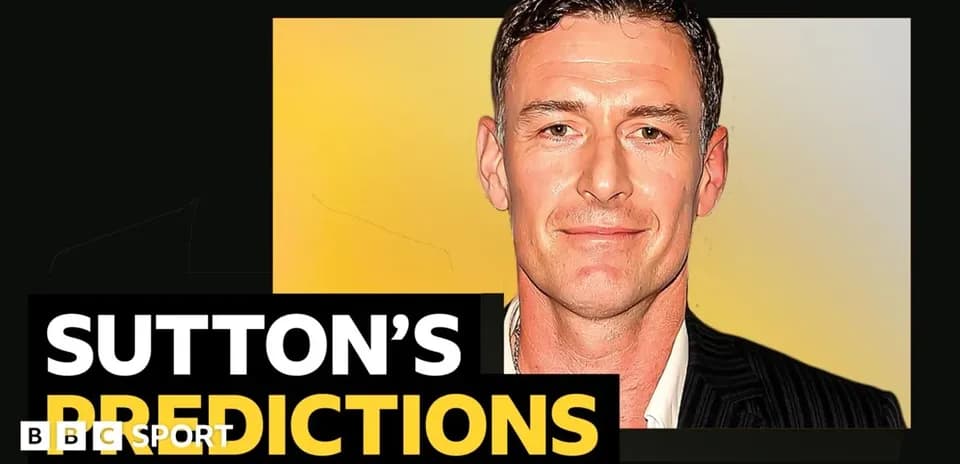 Man presenting football predictions with text overlay
