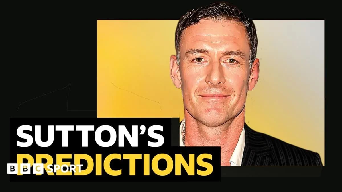 Man presenting football predictions with text overlay