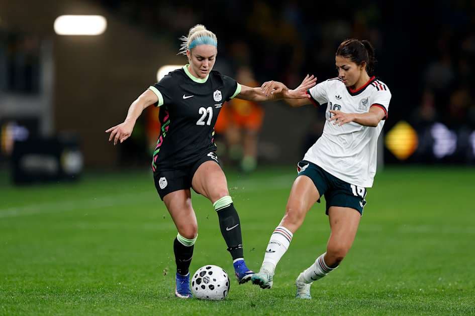 Players competing for the ball during soccer match