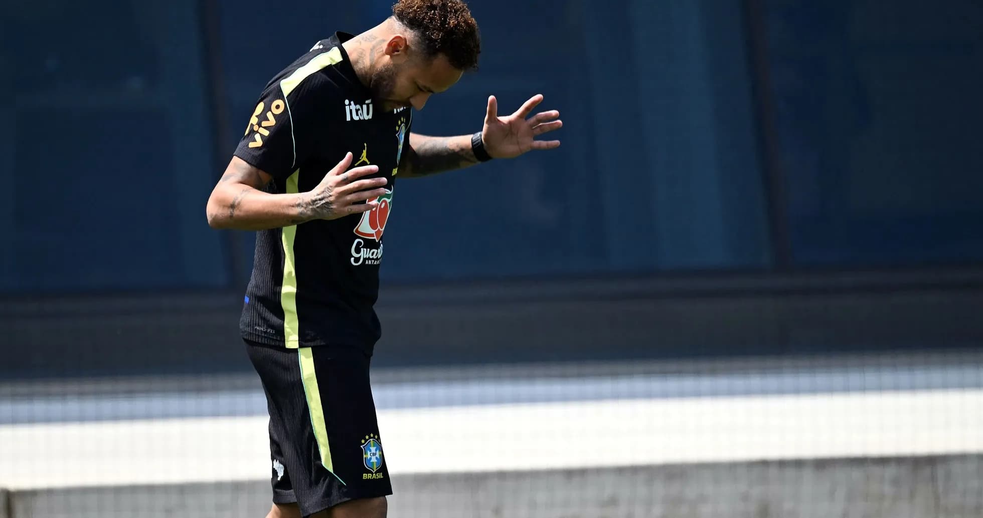 Player training with Brazil national team on pitch
