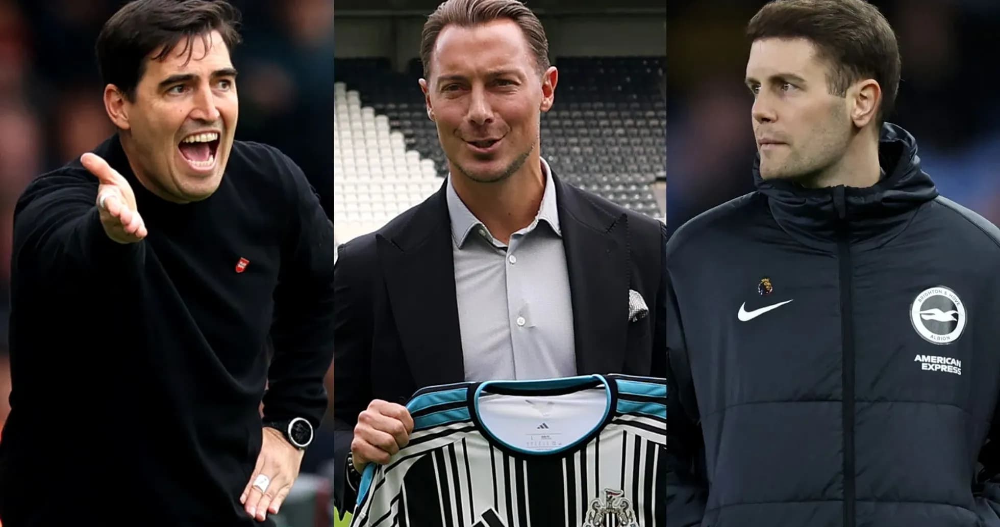 Three football managers in various settings
