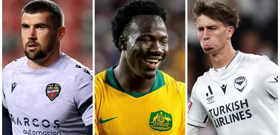 Three soccer players in various team kits