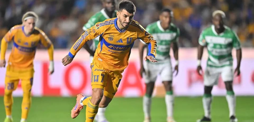 Tigres UANL player preparing to kick the ball
