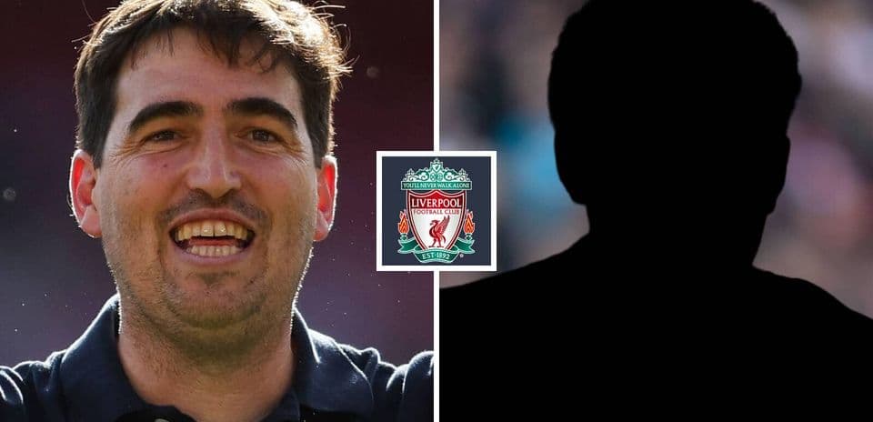Smiling coach with Liverpool logo and silhouette