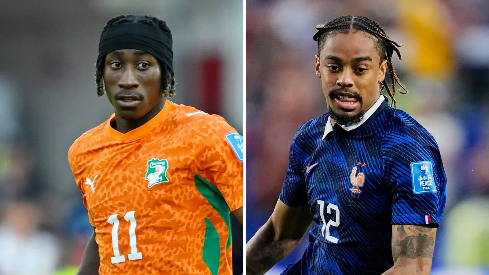 Players from Ivory Coast and France during match