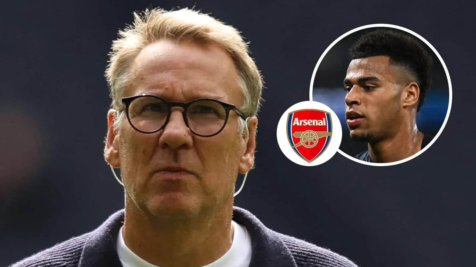 Man in glasses with Arsenal logo and player image