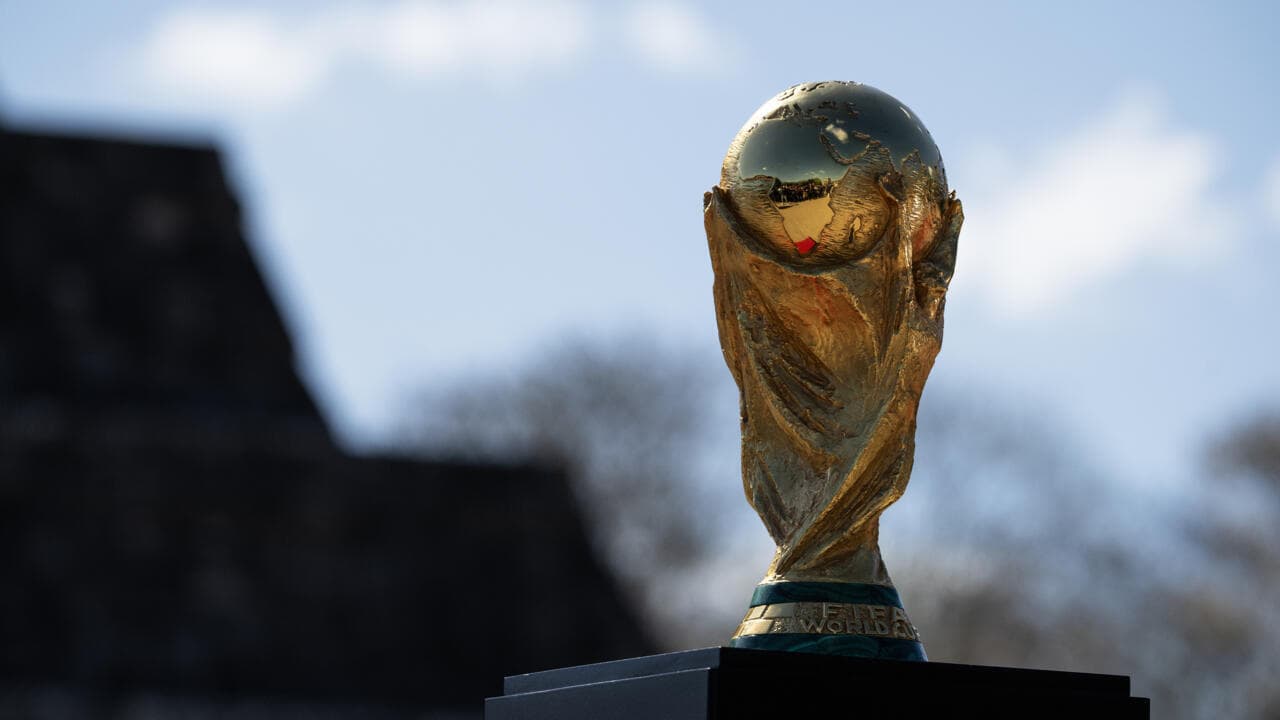 FIFA World Cup trophy on display outdoors