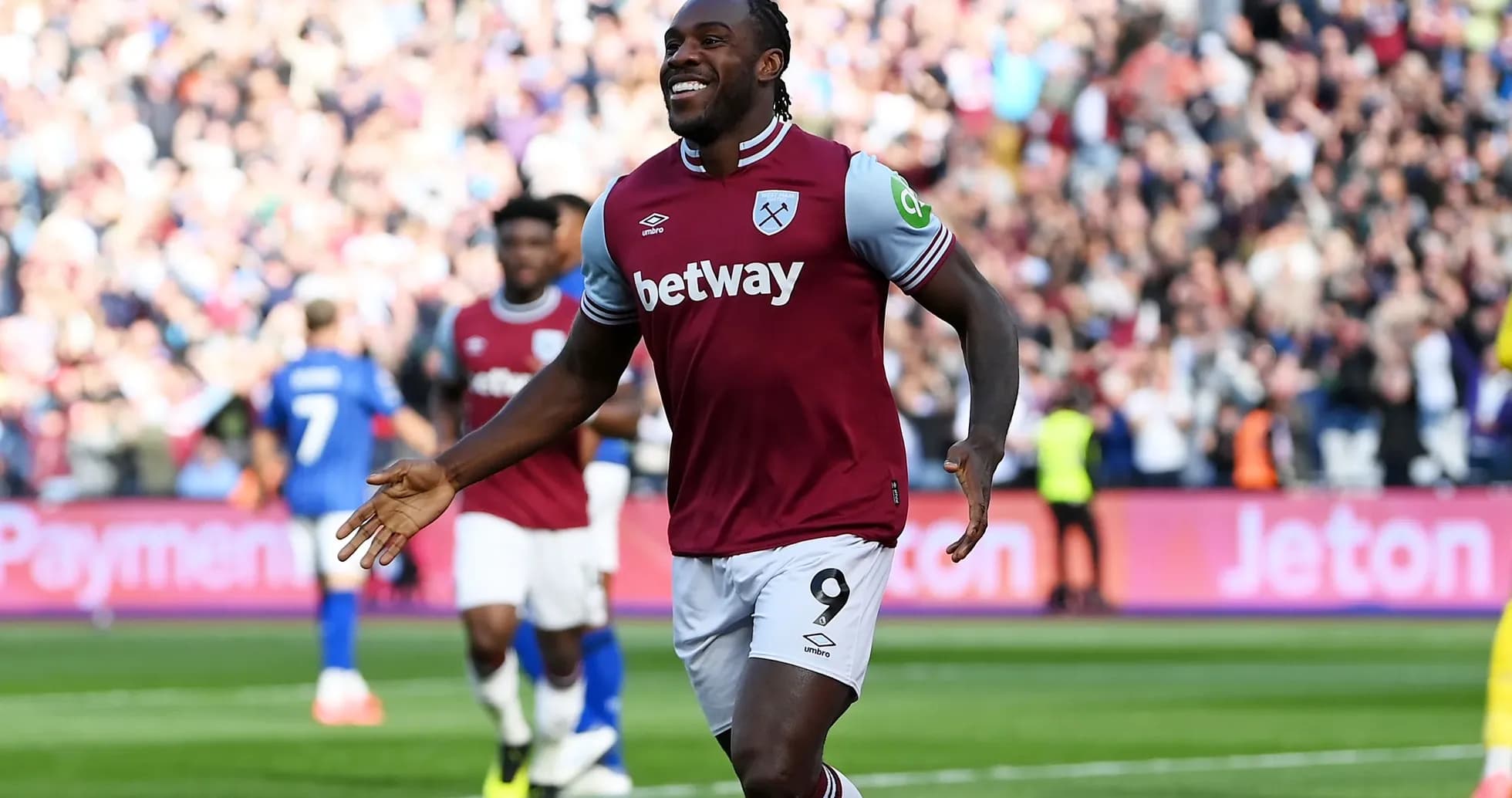 Player celebrating a goal in West Ham match