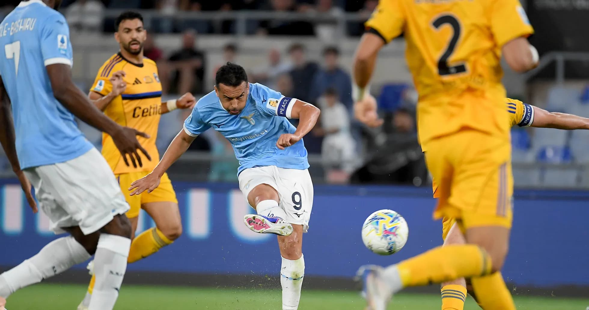 Lazio player shooting during Serie A match