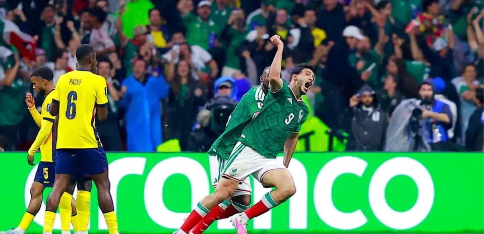 Mexican player celebrating a goal against Ecuador